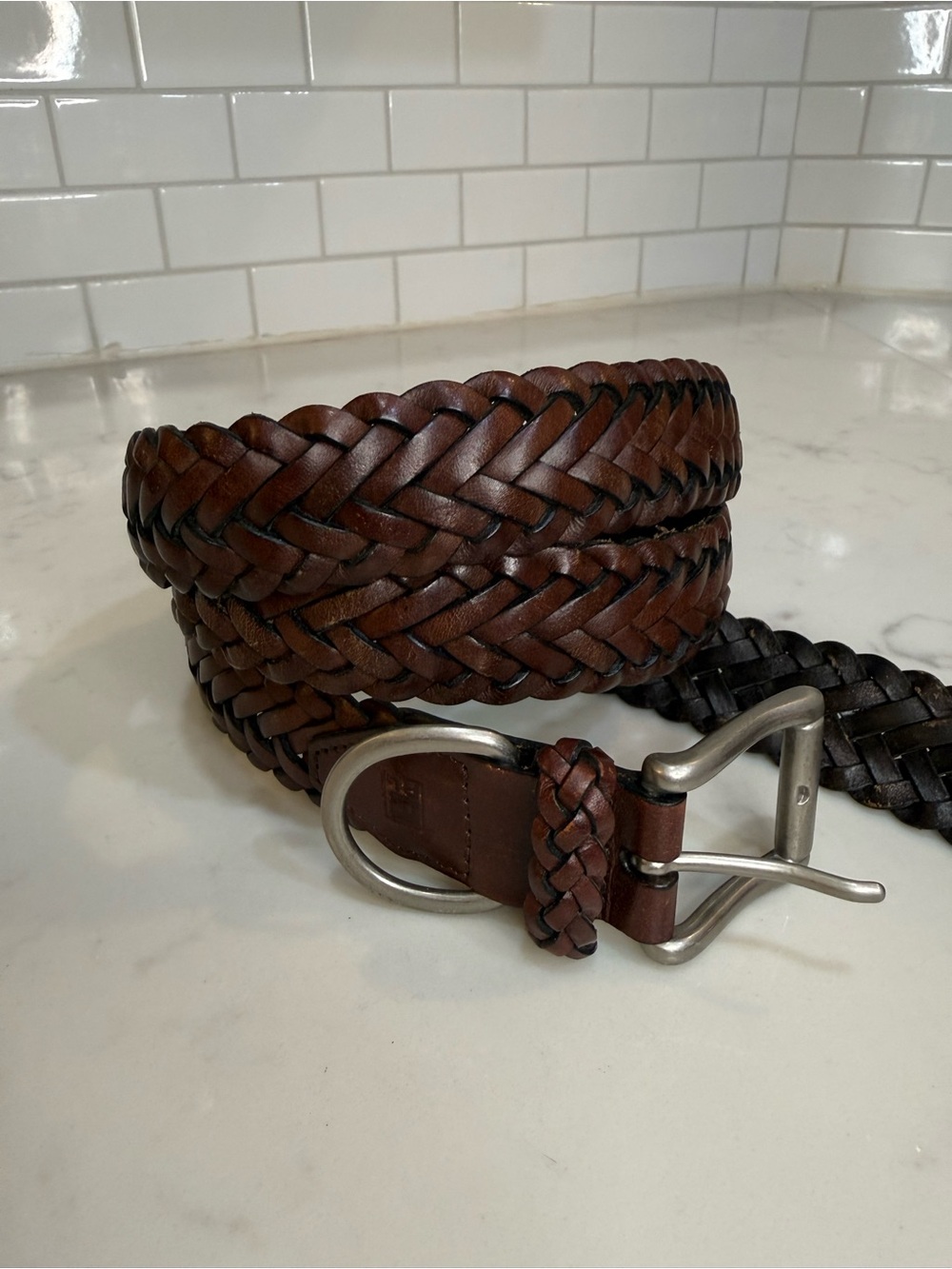 Vintage Ralph Lauren Men’s Brown Woven Braided Leather Belt Size 42